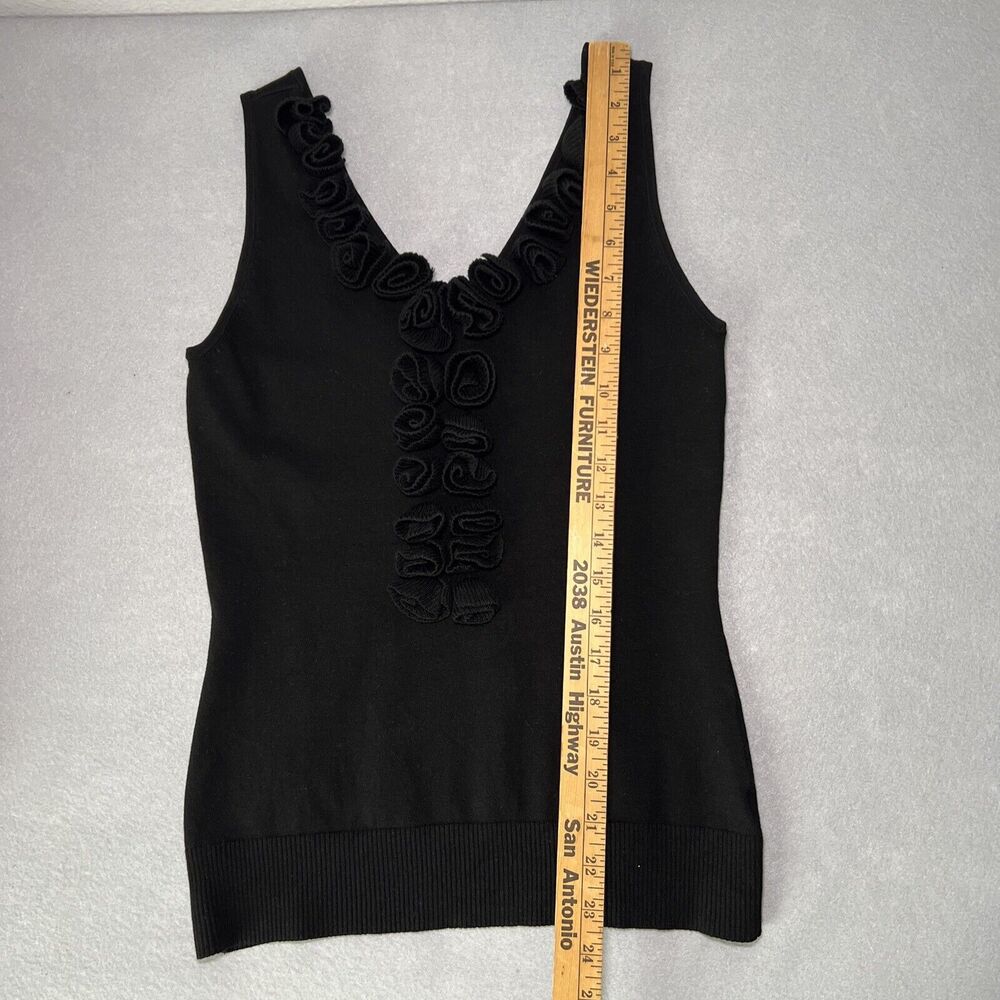 WHBM Silk Blend Sleeveless Double V Sweater Small Black Rosette Feminine - Picture 8 of 8